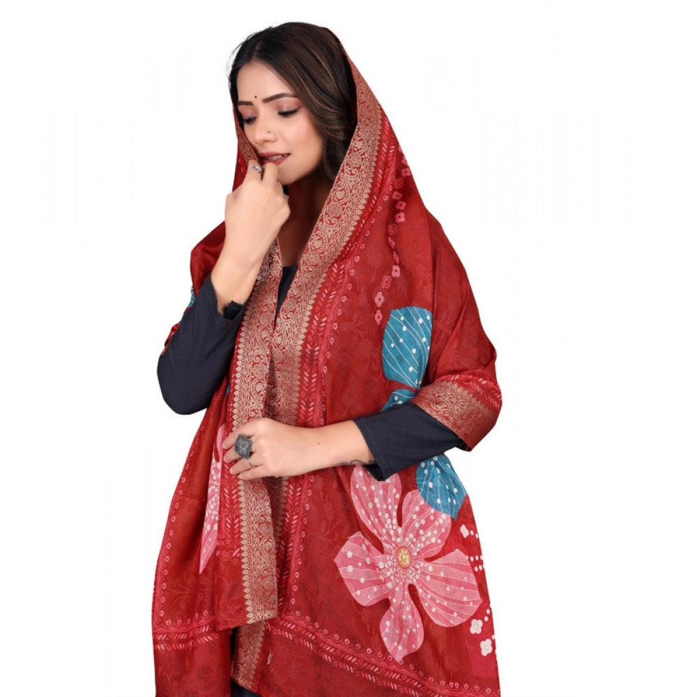 Generic Women's chanderi silk Printed Dupatta (Red, Length: 2 Mtr)