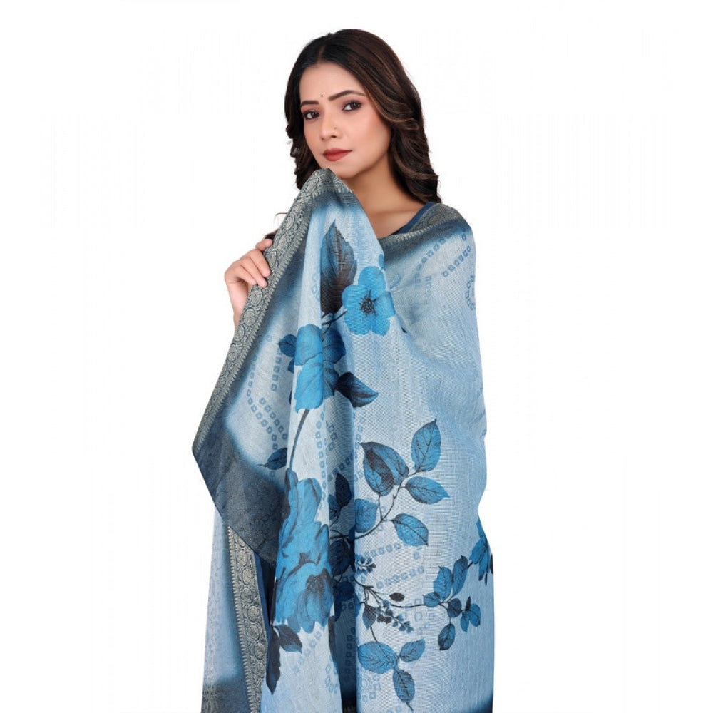Generic Women's chanderi silk Printed Dupatta (Blue, Length: 2 Mtr)