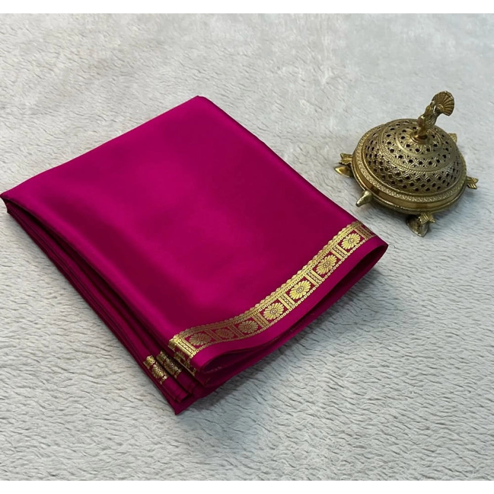 Generic Women's Crepe Chit Pallu Solid Saree With Unstitched Blouse 5.5Mtr (Pink)