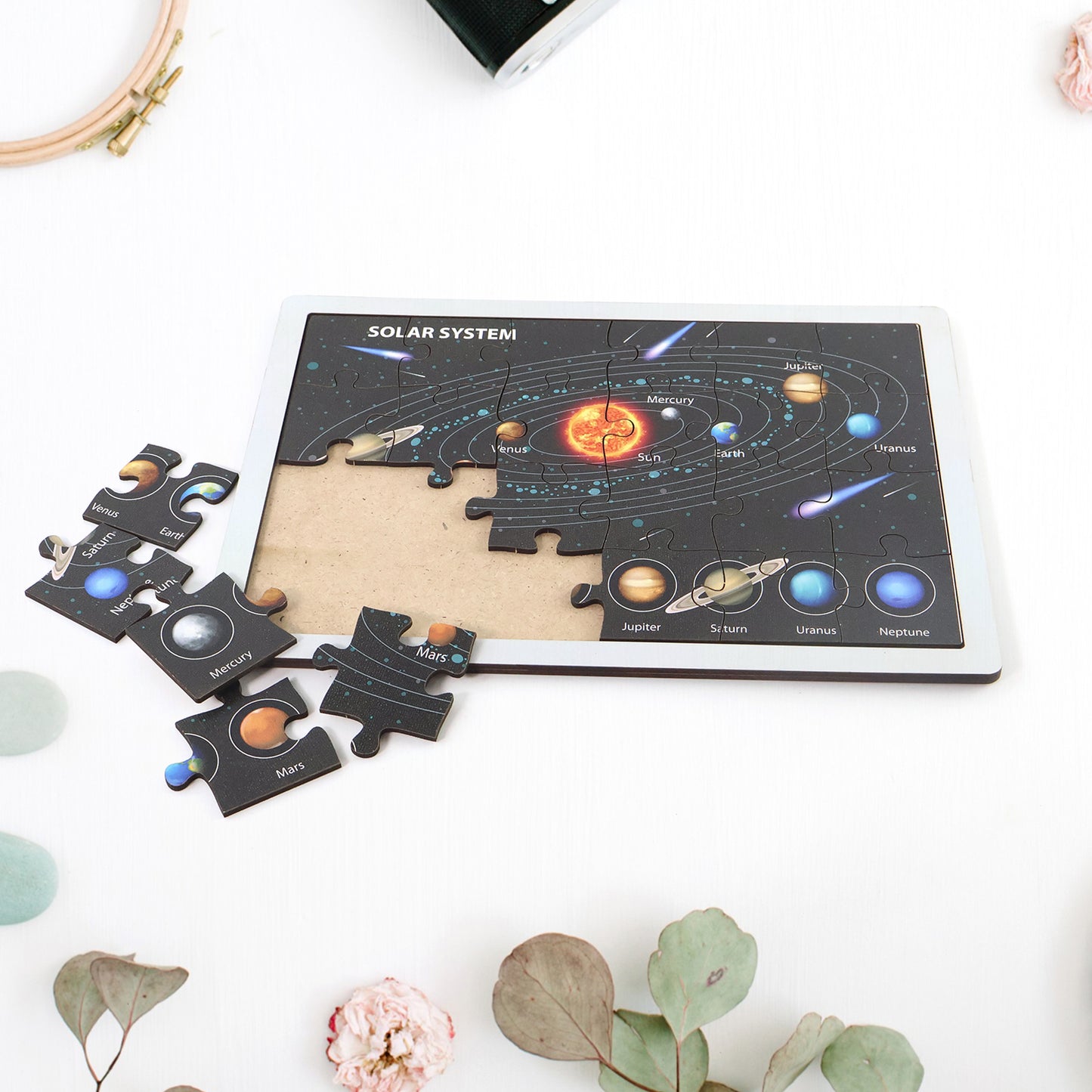 Wooden Solar System Puzzle For Kids - (1 Set)