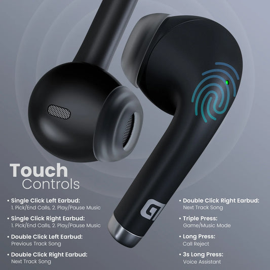 Harmonics Twins S19 Unique Earbuds Design | Game/Music Mode | Touch Control | Type C Fast Charging