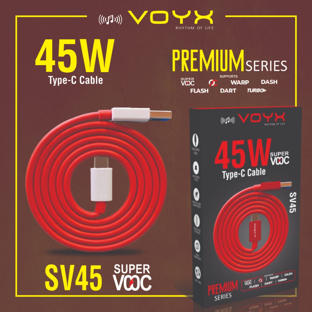 Voyx SV45, 45 Watt USB TYPE-C CABLE Fast Charging Cable