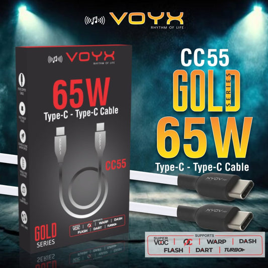 Voyx CC 55 - 65 Watt, C to C Cable for Rapid Data transfer and Charging