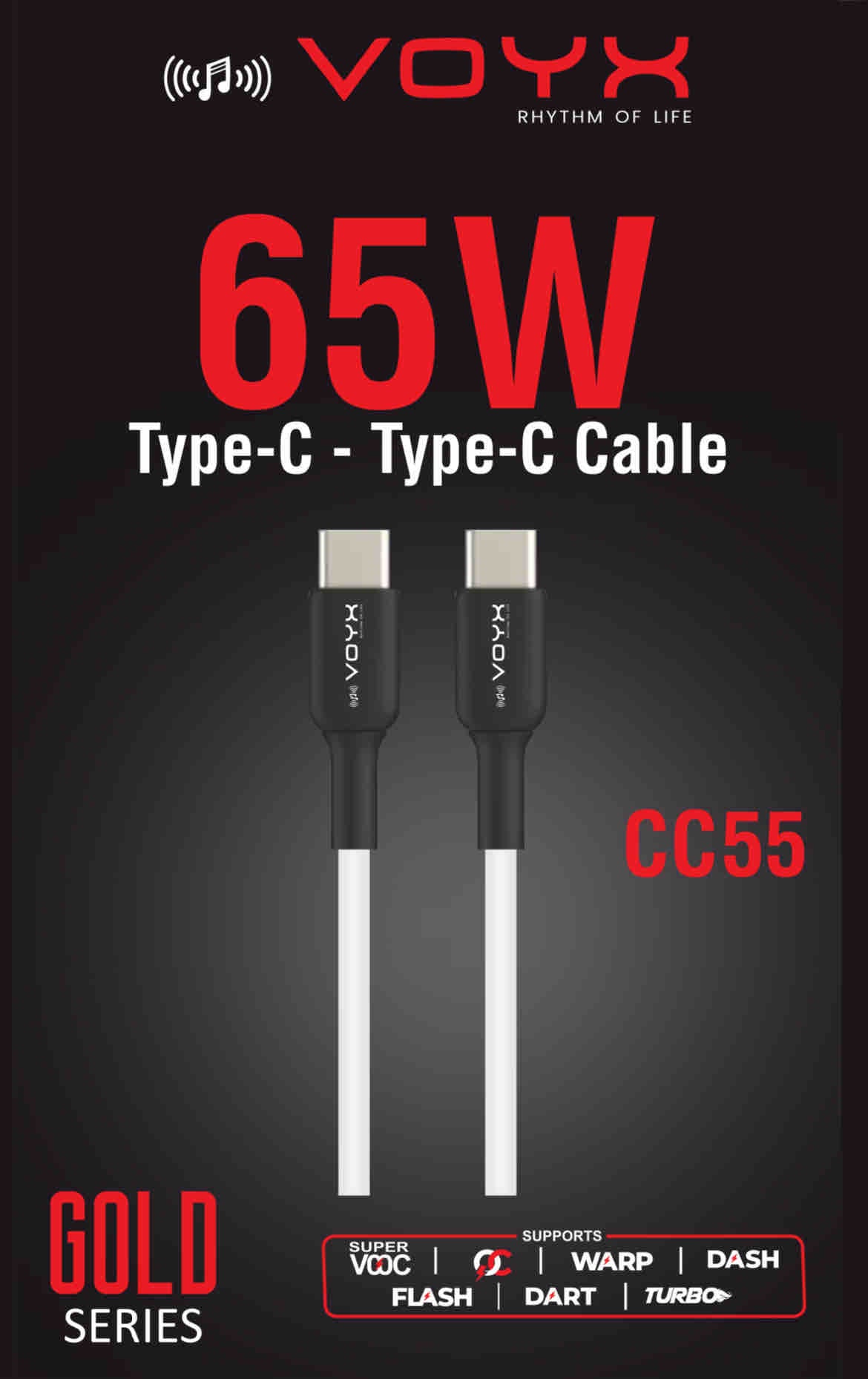 Voyx CC 55 - 65 Watt, C to C Cable for Rapid Data transfer and Charging