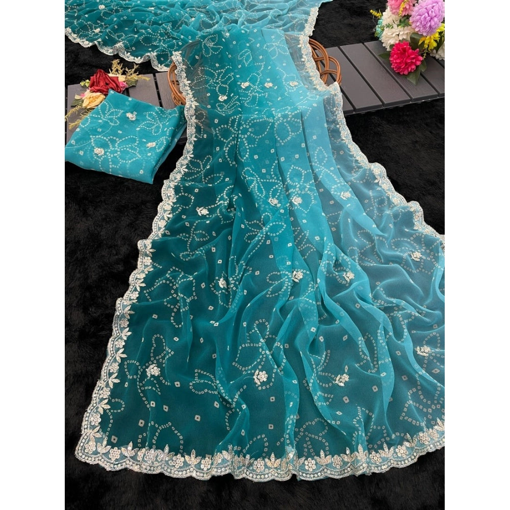 Generic Women's Digital Printed Georgette Saree With Unstitched Blouse (Blue, 5-6 Mtrs)