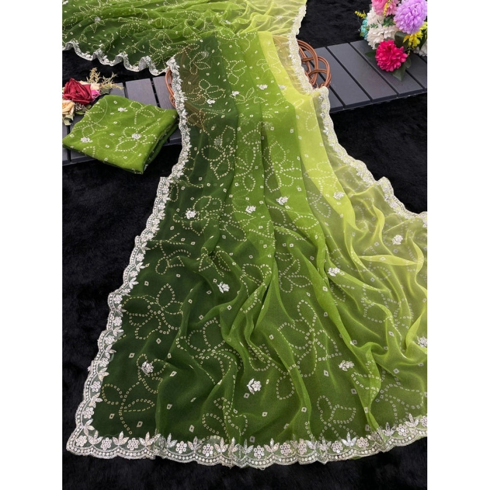 Generic Women's Digital Printed Georgette Saree With Unstitched Blouse (Green, 5-6 Mtrs)