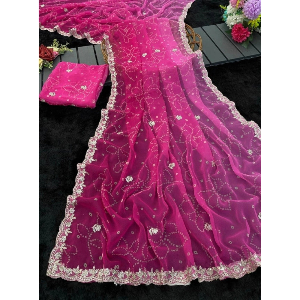 Generic Women's Digital Printed Georgette Saree With Unstitched Blouse (Pink, 5-6 Mtrs)