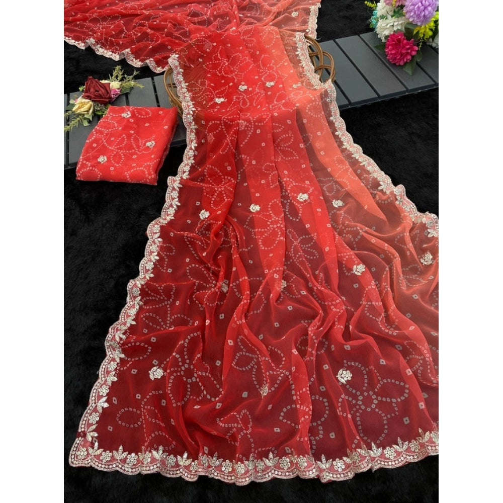 Generic Women's Digital Printed Georgette Saree With Unstitched Blouse (Red, 5-6 Mtrs)