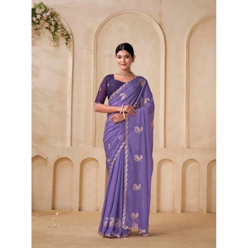Generic Women's Digital Printed Georgette Saree With Unstitched Blouse (Lavendar, 5-6 Mtrs)