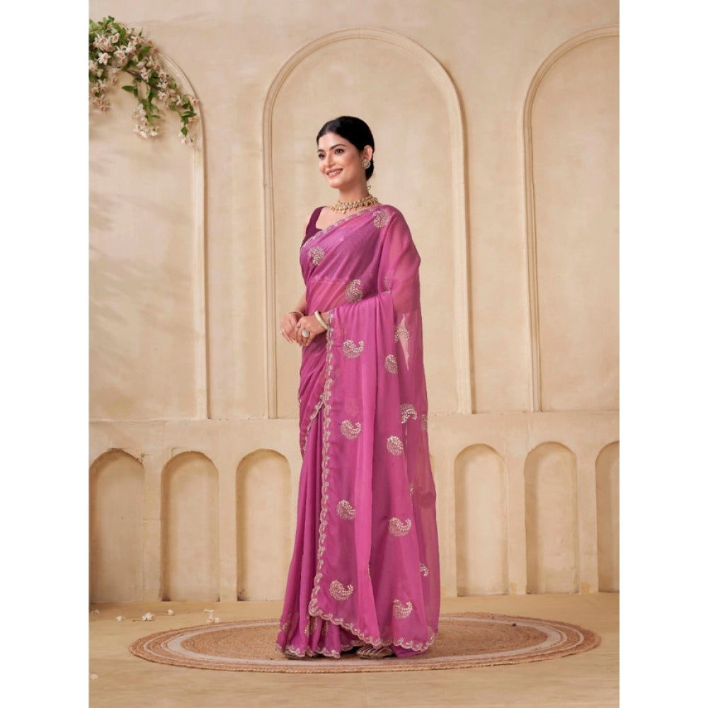 Generic Women's Digital Printed Georgette Saree With Unstitched Blouse (Pink, 5-6 Mtrs)