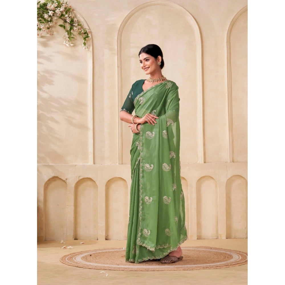 Generic Women's Digital Printed Georgette Saree With Unstitched Blouse (Pista, 5-6 Mtrs)