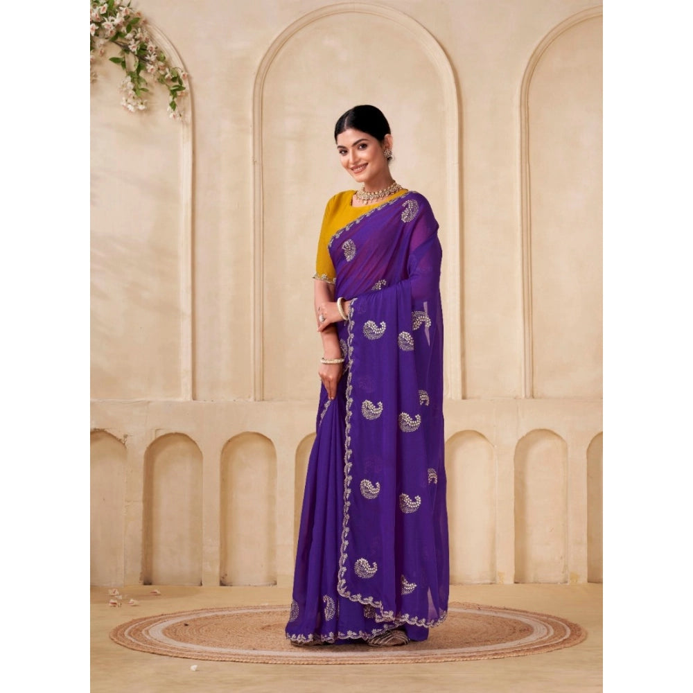 Generic Women's Digital Printed Georgette Saree With Unstitched Blouse (Purple, 5-6 Mtrs)