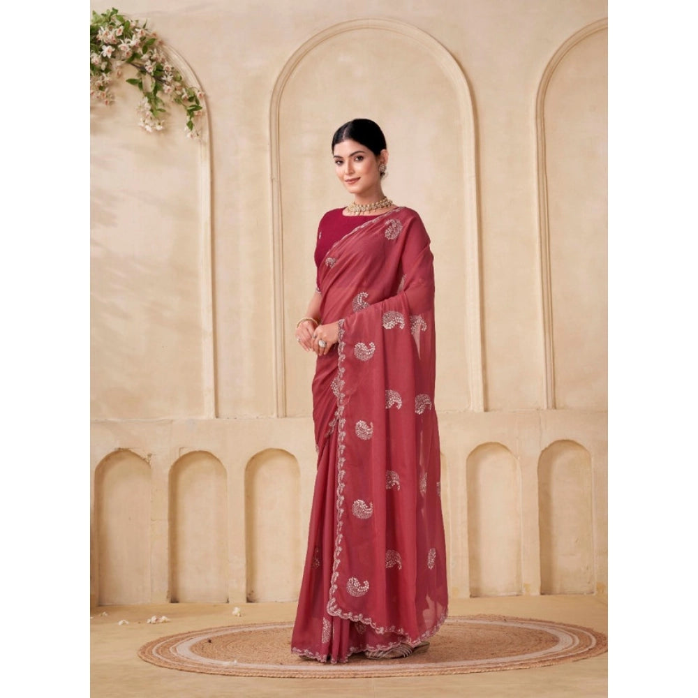 Generic Women's Digital Printed Georgette Saree With Unstitched Blouse (Red, 5-6 Mtrs)