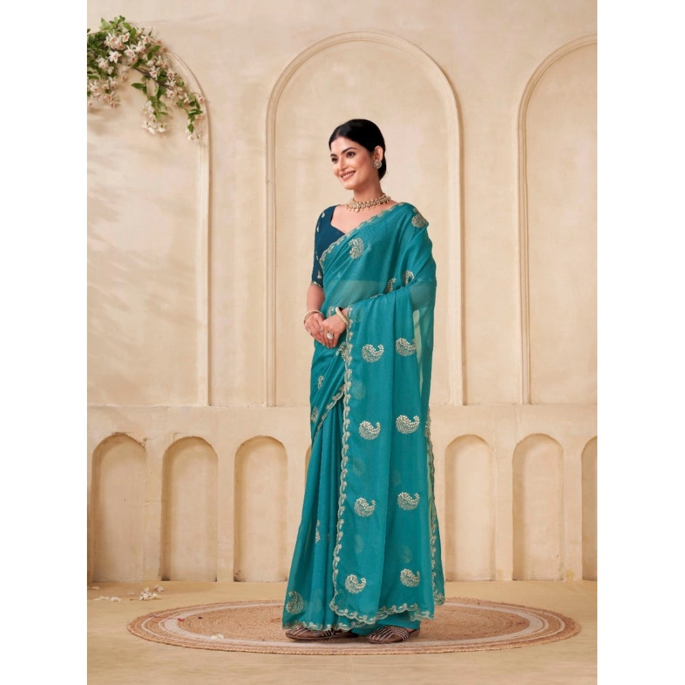 Generic Women's Digital Printed Georgette Saree With Unstitched Blouse (Sky, 5-6 Mtrs)