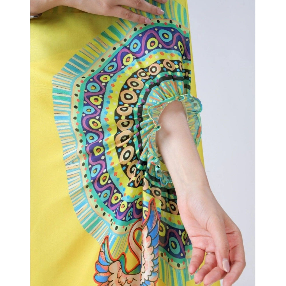 Generic Women's Soft Crepe Silk Printed Ready To Wear Saree With Unstitched Blouse 5.5Mtr (Yellow)