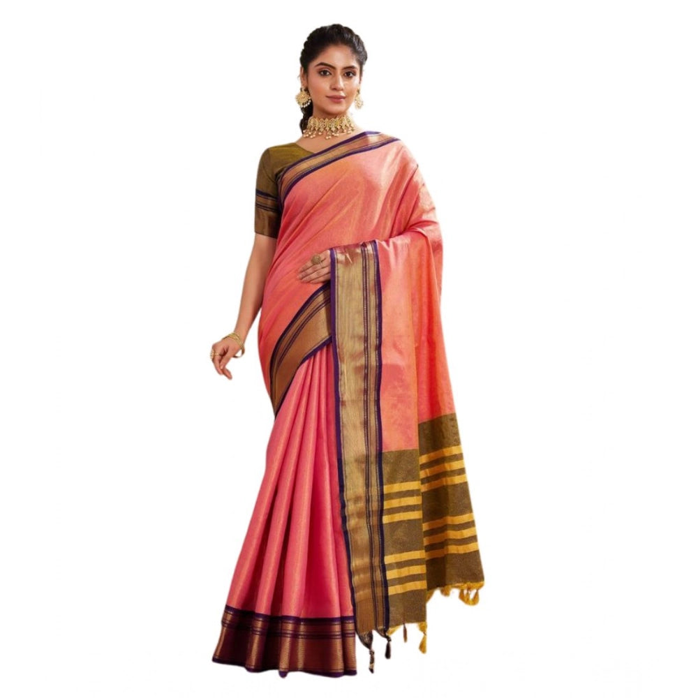 Generic Women's Silk Blended Jaquard Woven Saree With Unstitched Blouse 5.5Mtr (Pink)