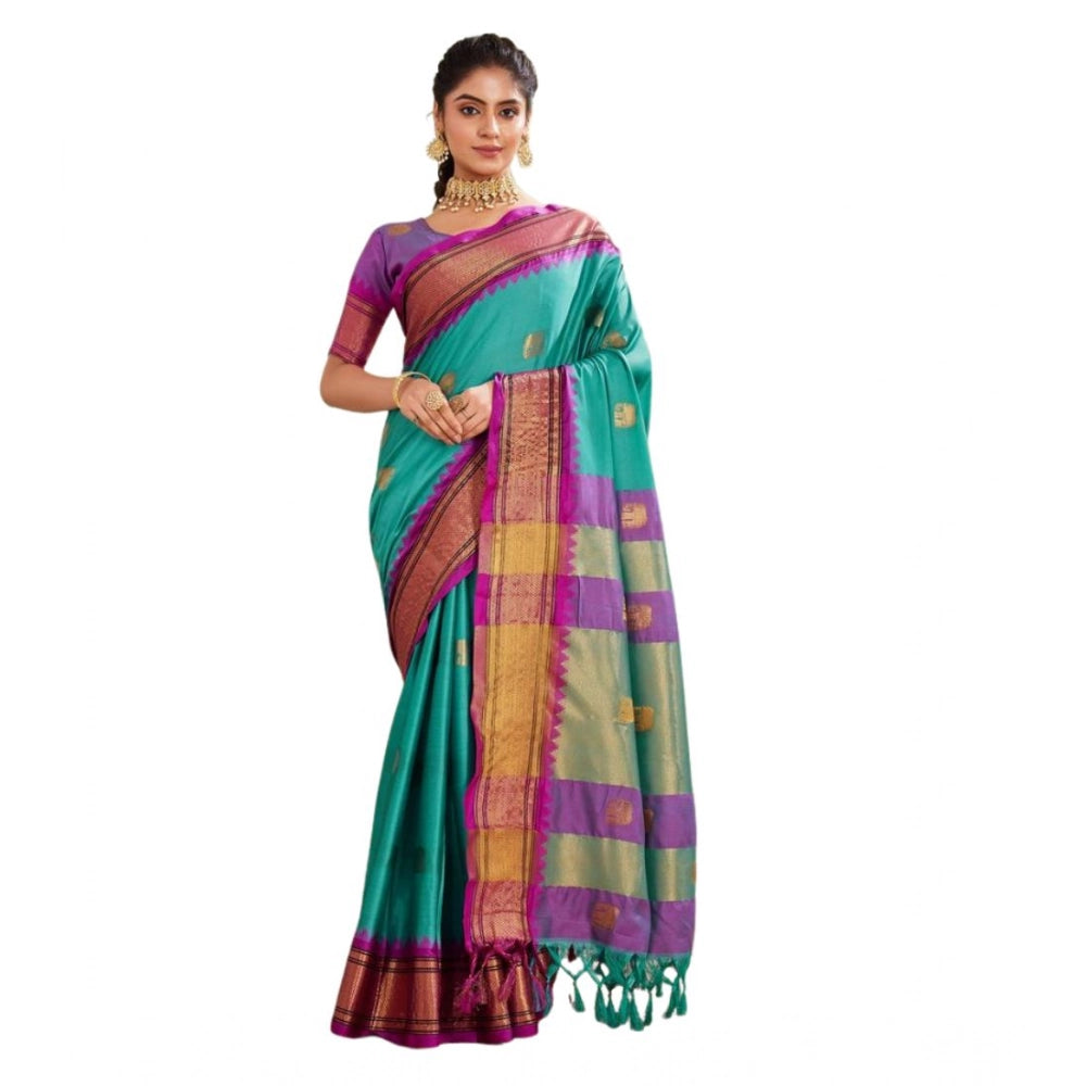 Generic Women's Silk Blended Jaquard Woven Saree With Unstitched Blouse 5.5Mtr (Light Blue)