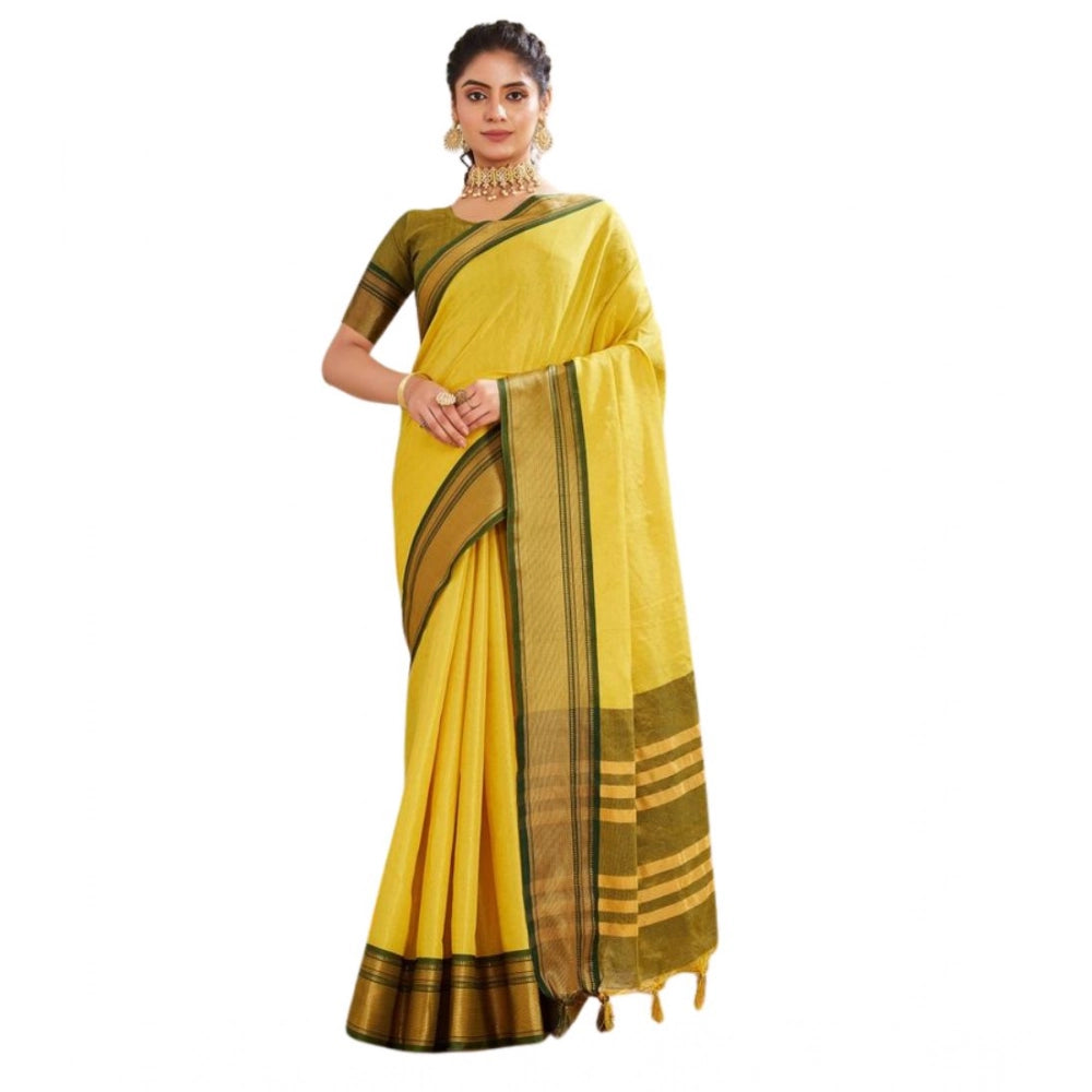 Generic Women's Silk Blended Jaquard Woven Saree With Unstitched Blouse 5.5Mtr (Yellow)
