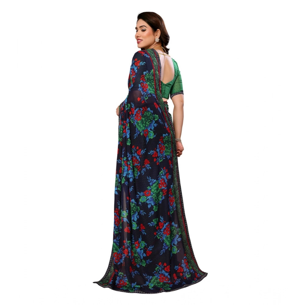 Generic Women's Georgette Printed Saree With Unstitched Blouse 5.5Mtr (Green)