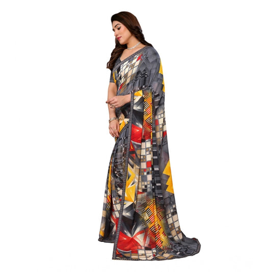 Generic Women's Georgette Printed Saree With Unstitched Blouse 5.5Mtr (Multicolor)