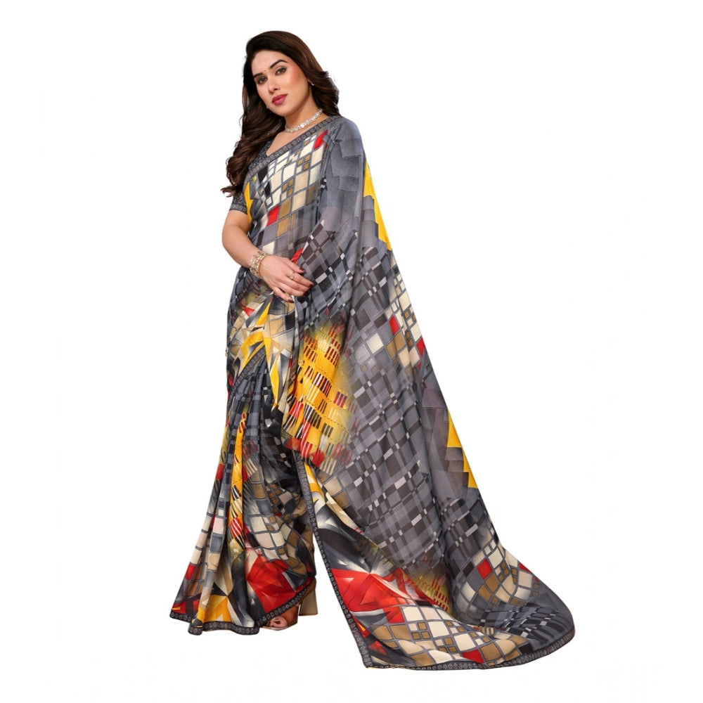 Generic Women's Georgette Printed Saree With Unstitched Blouse 5.5Mtr (Multicolor)