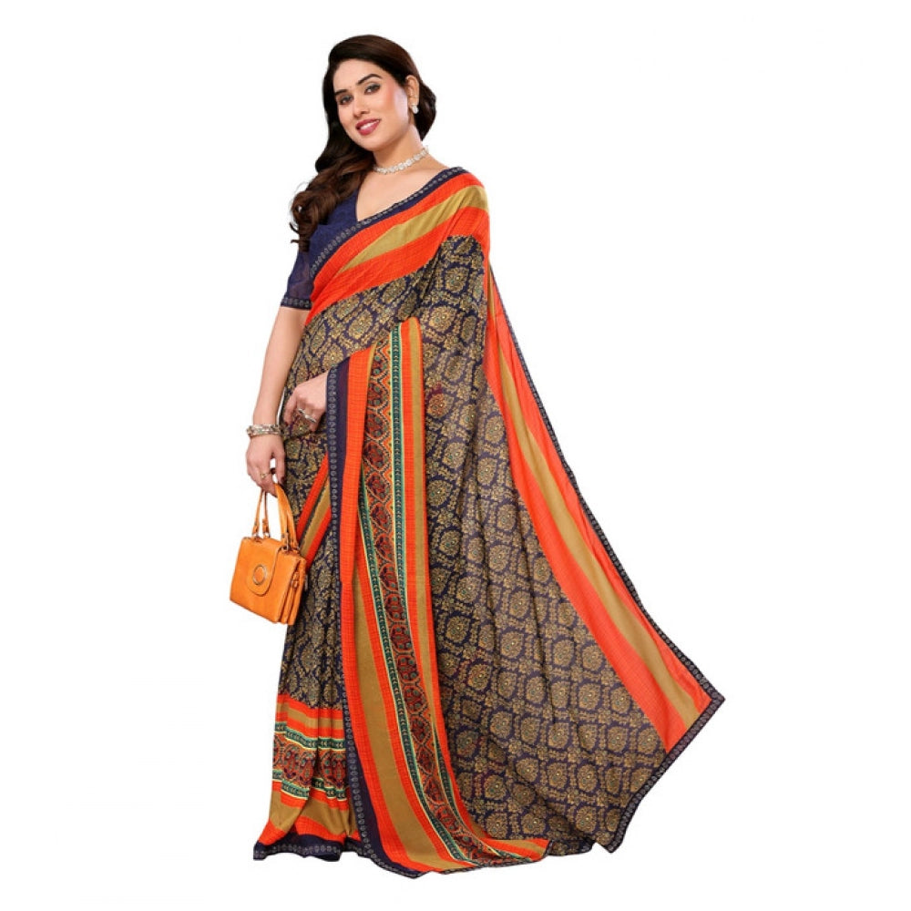 Generic Women's Georgette Printed Saree With Unstitched Blouse 5.5Mtr (Orange)