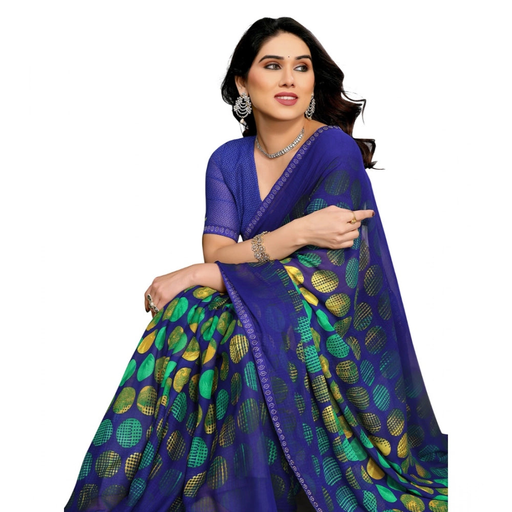 Generic Women's Georgette Printed Saree With Unstitched Blouse 5.5Mtr (Blue)
