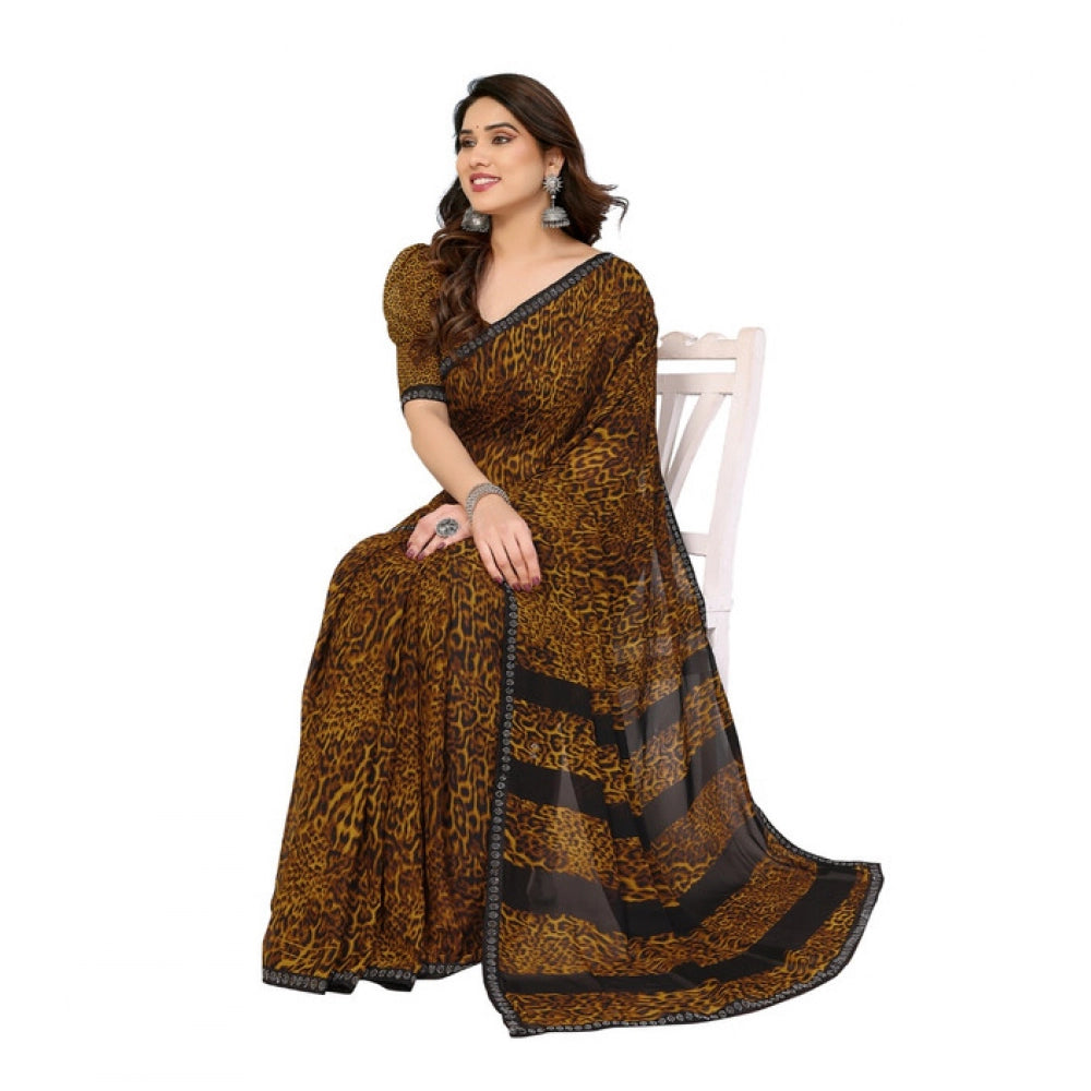 Generic Women's Georgette Printed Saree With Unstitched Blouse 5.5Mtr (Multicolor)