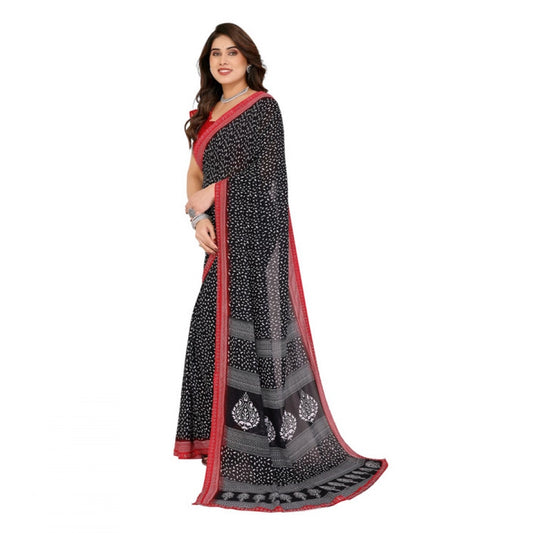Generic Women's Georgette Printed Saree With Unstitched Blouse 5.5Mtr (Black)