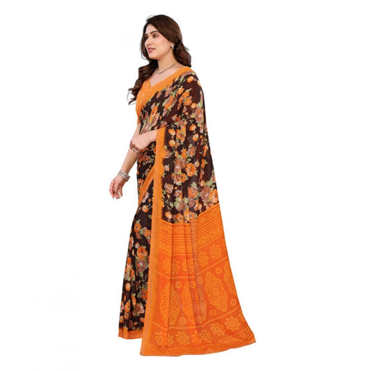Generic Women's Georgette Printed Saree With Unstitched Blouse 5.5Mtr (Mustard)