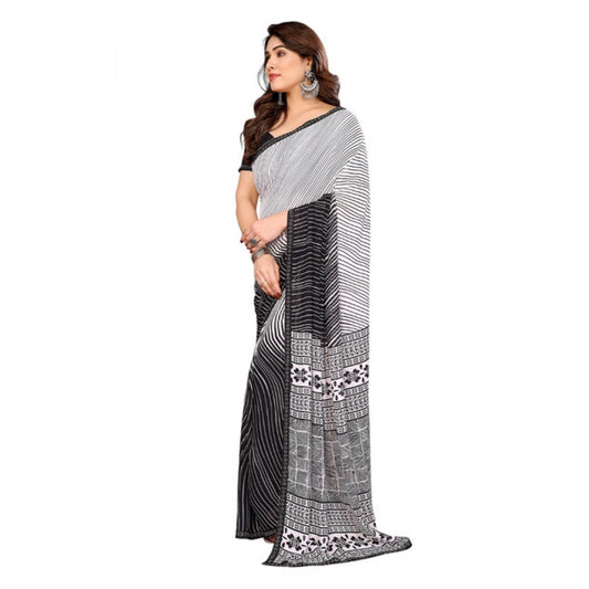 Generic Women's Georgette Printed Saree With Unstitched Blouse 5.5Mtr (Black)