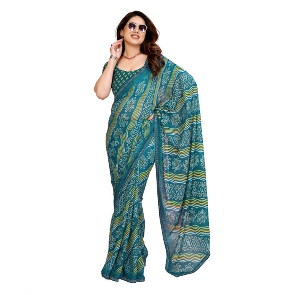 Generic Women's Georgette Printed Saree With Unstitched Blouse 5.5Mtr (Sky Blue)