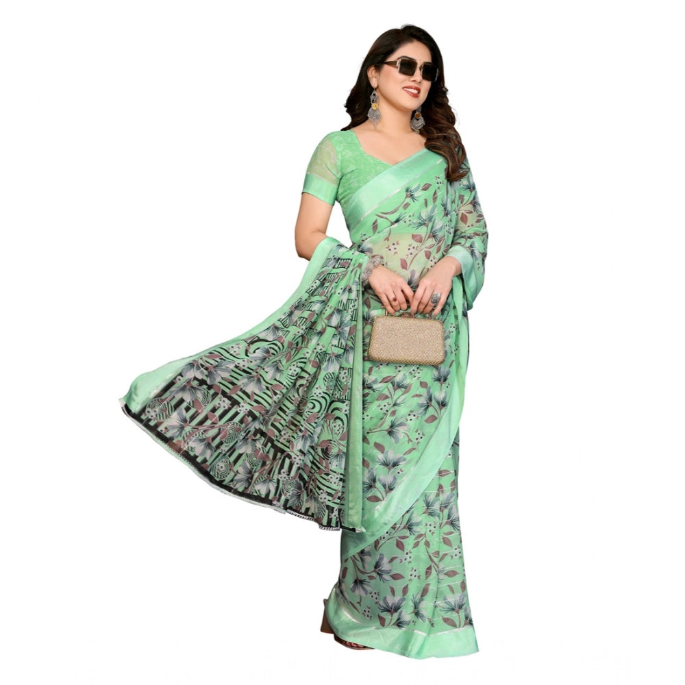 Generic Women's Georgette Printed Saree With Unstitched Blouse 5.5Mtr (Light Green)
