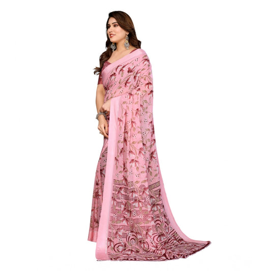 Generic Women's Georgette Printed Saree With Unstitched Blouse 5.5Mtr (Pink)