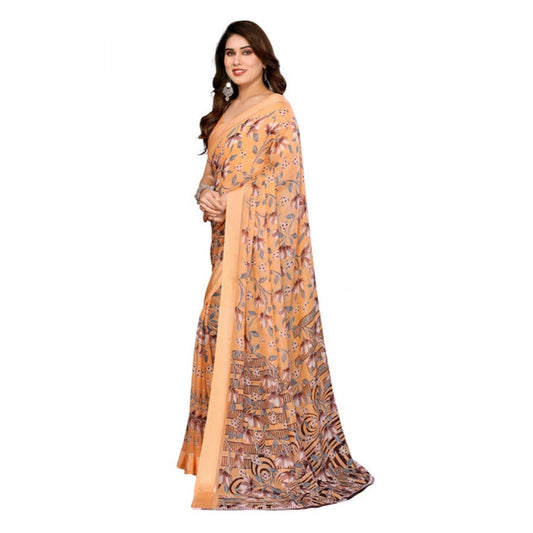 Generic Women's Georgette Printed Saree With Unstitched Blouse 5.5Mtr (Orange)