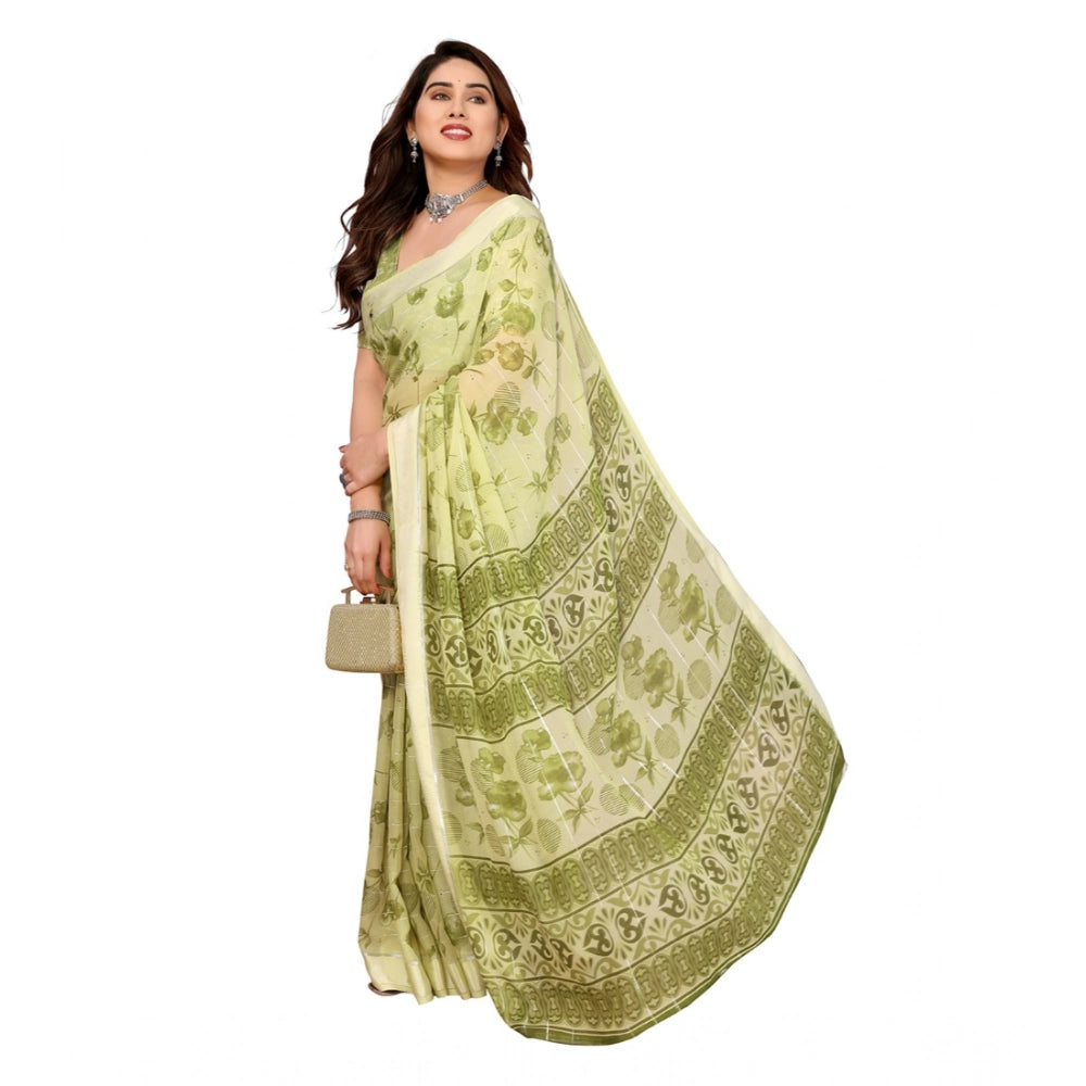 Generic Women's Georgette Printed Saree With Unstitched Blouse 5.5Mtr (Green)