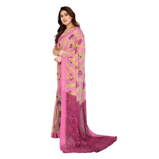 Generic Women's Georgette Printed Saree With Unstitched Blouse 5.5Mtr (Pink)