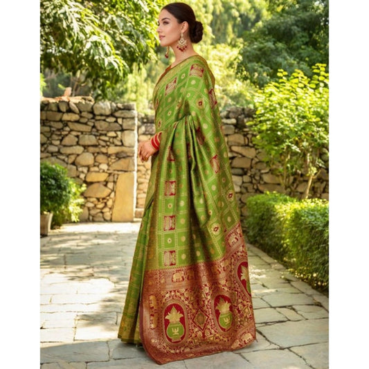 Generic Women's Silk Blend Woven Zari Work Saree With Unstitched Blouse 5.5Mtr (Light Green)