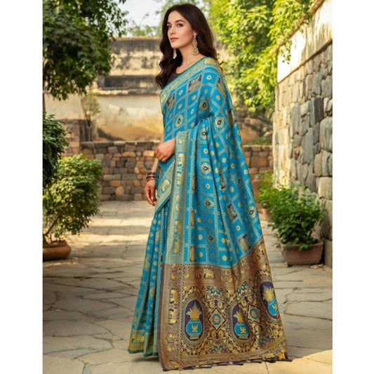 Generic Women's Silk Blend Woven Zari Work Saree With Unstitched Blouse 5.5Mtr (Rama)