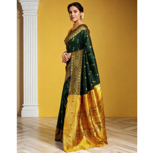 Generic Women's Silk Blend Zari Weaving Saree With Unstitched Blouse 5.5Mtr (Green (5))