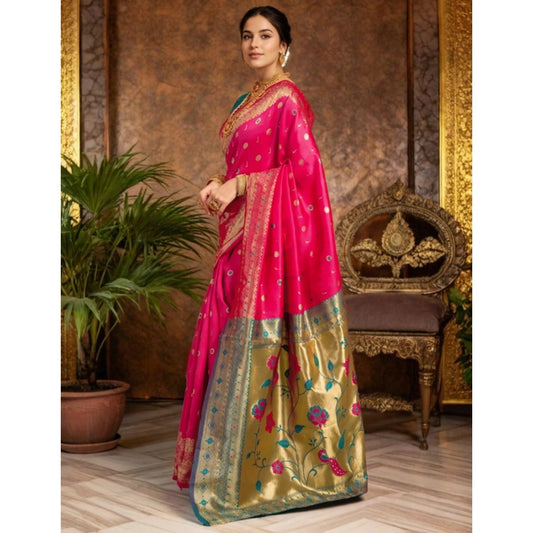 Generic Women's Silk Blend Zari Weaving Saree With Unstitched Blouse 5.5Mtr (Pink)