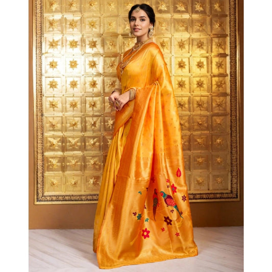 Generic Women's Silk Blend Zari Weaving Saree With Unstitched Blouse 5.5Mtr (Mustard)