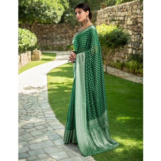 Generic Women's Georgette Weaving Saree With Unstitched Blouse 5.5Mtr (Green)