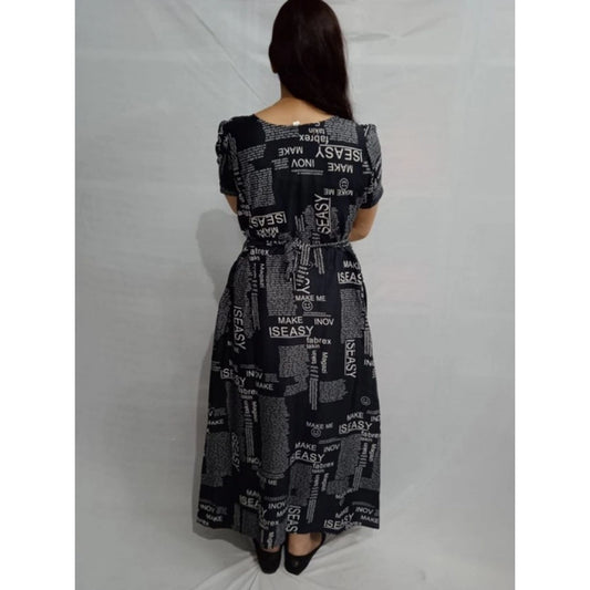 Generic Women's Casual Crepe Half Sleeves Dress (Black)