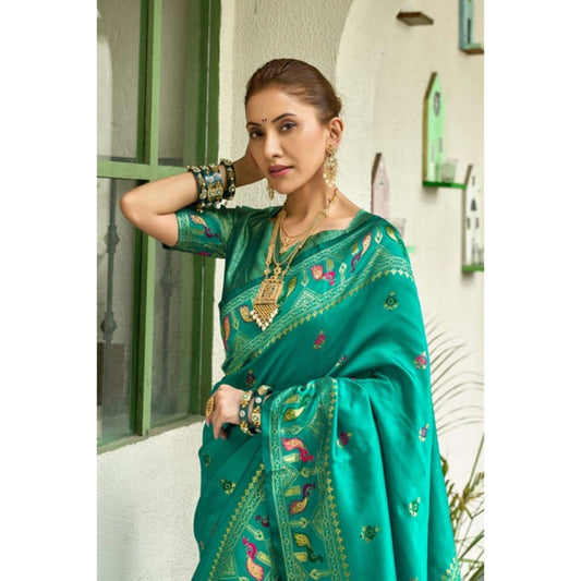 Generic Women's Silk Blend Woven Saree With Unstitched Blouse 5.5 Mtr (Green)