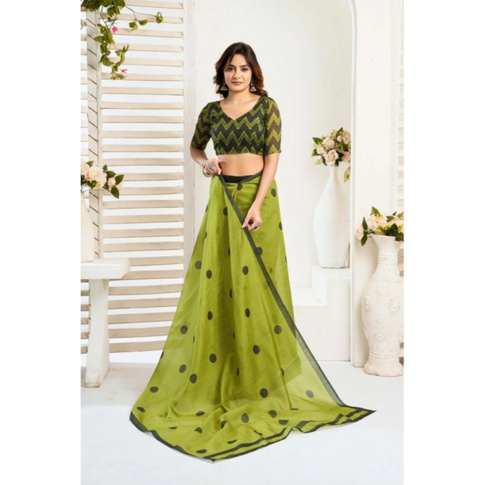 Generic Women's Linen Cotton Printed Ready To Wear Saree With Unstitched Blouse 5.5 Mtr (Green)