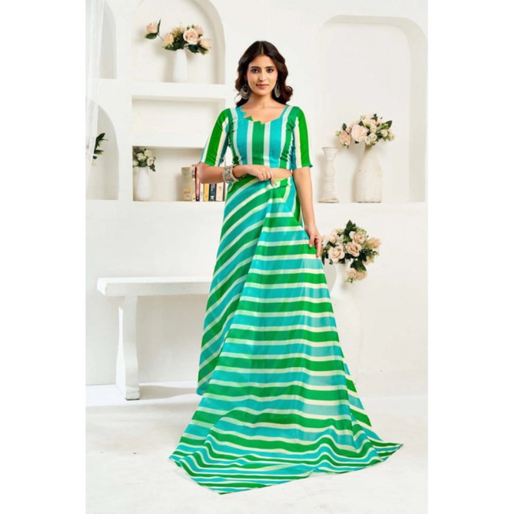 Generic Women's Linen Cotton Printed Ready To Wear Saree With Unstitched Blouse 5.5 Mtr (Green)