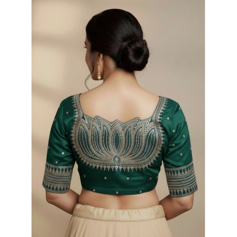 Generic Women's Vichitra Silk V Neck Padded Blouse (D-Green, 38 Ready Size (Self-Alterable 36–40)