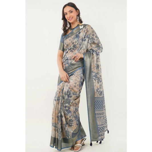 Generic Women's Polyester Printed Saree With Unstitched Blouse 5.5 Mtr (Multicolor)