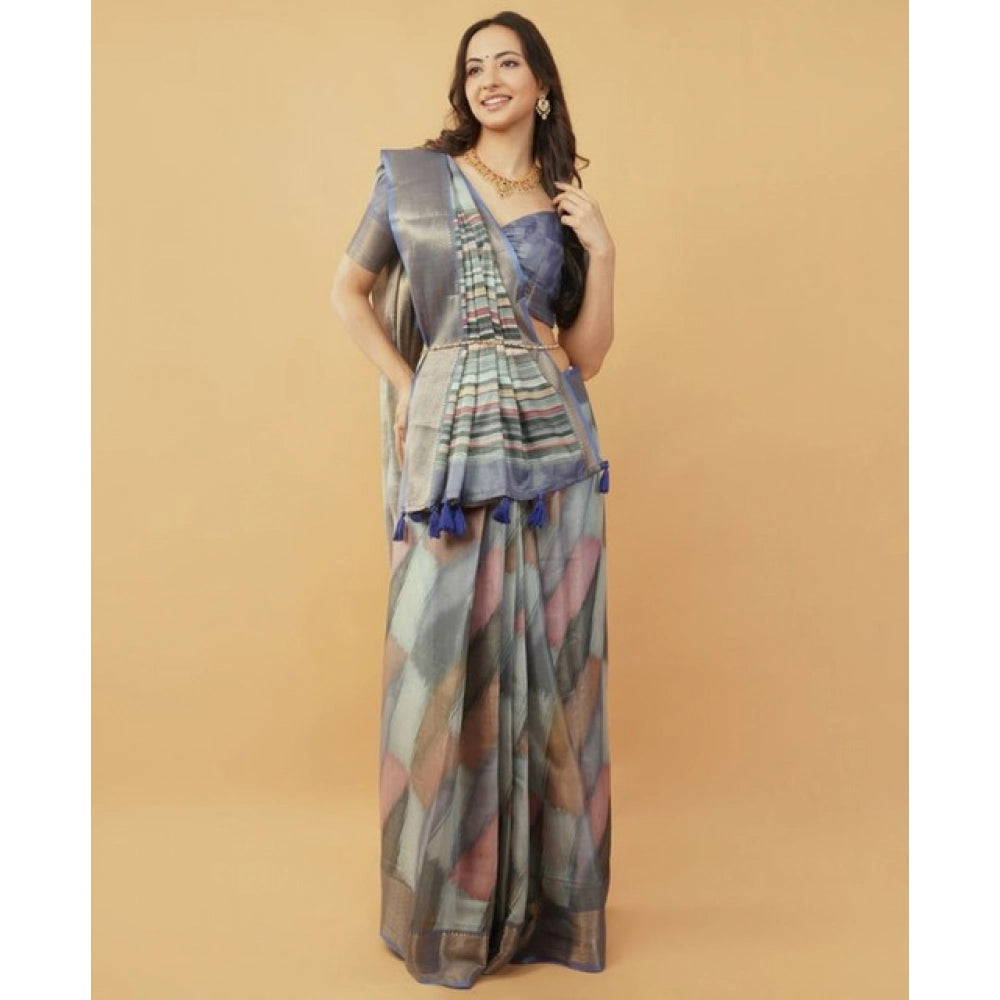 Generic Women's Polyester Printed Saree With Unstitched Blouse 5.5 Mtr (Multicolor)